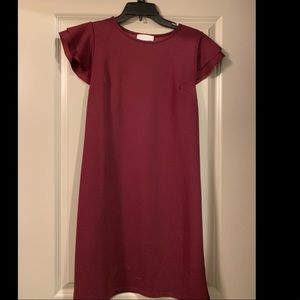Maroon Ruffle Sleeve Dress
